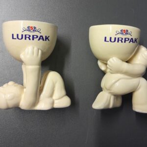 2 Vintage Collectable Lurpak, Douglas Ceramic Egg Cups, 3.25" High