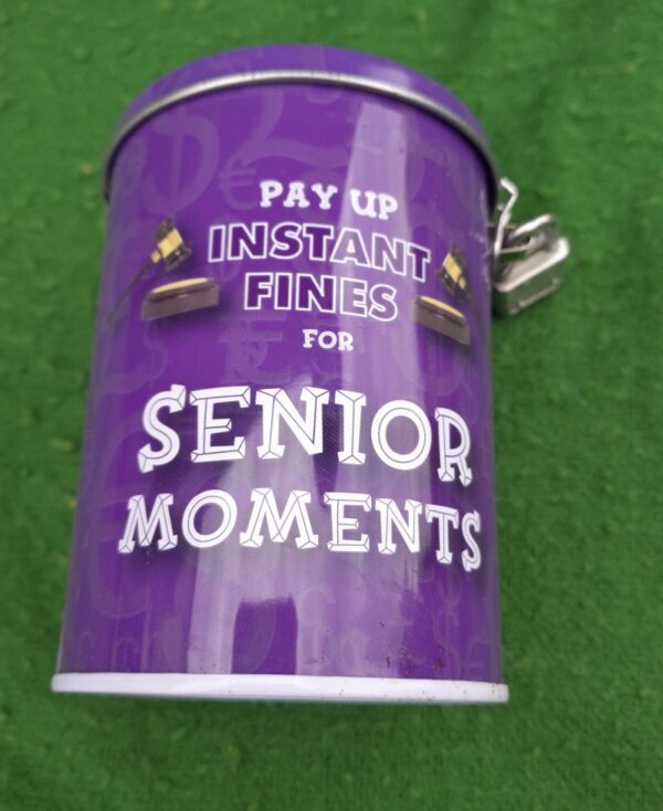 Senior Moments Instant Fines Money Tin Box Savings Saver Fun Gift for Him or Her