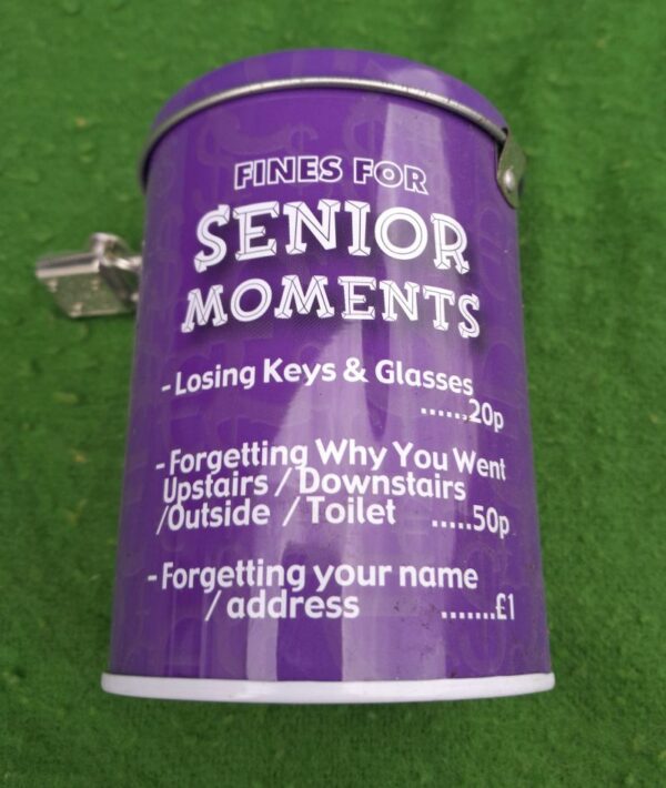 Senior Moments Instant Fines Money Tin Box Savings Saver Fun Gift for Him or Her - Image 2