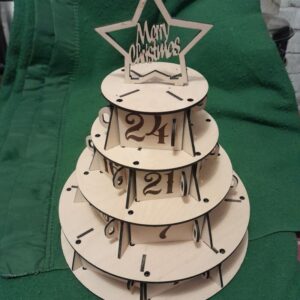 Christmas 24 Days Calendar, Lovely round Wooden Advent Craft with Storage ,